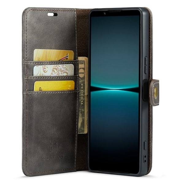 DG.MING Sony Xperia 10 V Plånboksfodral Äkta Läder 2in1 - Grå