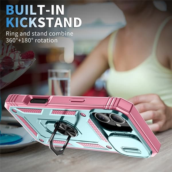 Mobilskal till iPhone 17 Slide Camshield Kickstand - Grön/Rosa Grön
