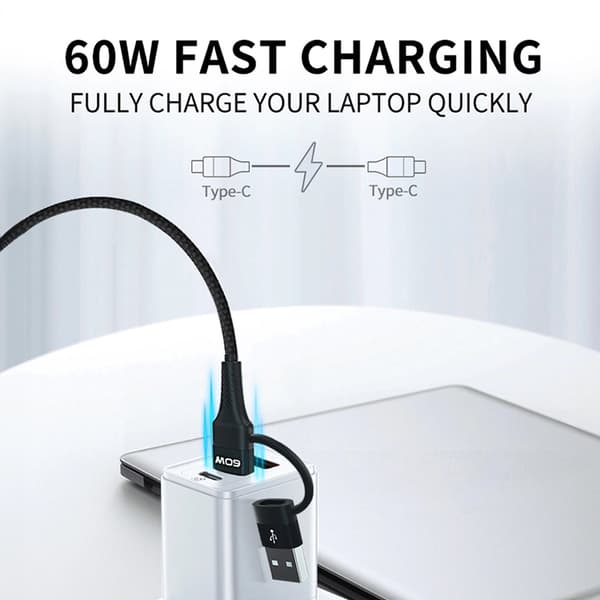 Wozinsky 4in1 2x USB-C/USB-A/Lightning 60W 1m Svart