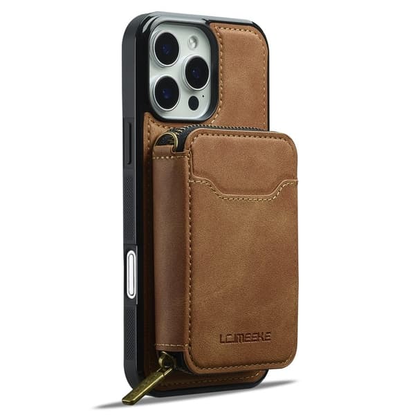 LC.IMEEKE L6 iPhone 16 Pro Plånboksfodral Konstläder - Brun