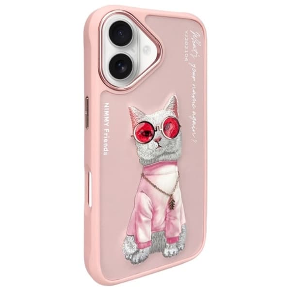 Nimmy Mobilskal till iPhone 16 Glasses Cool Cat - Rosa Rosa