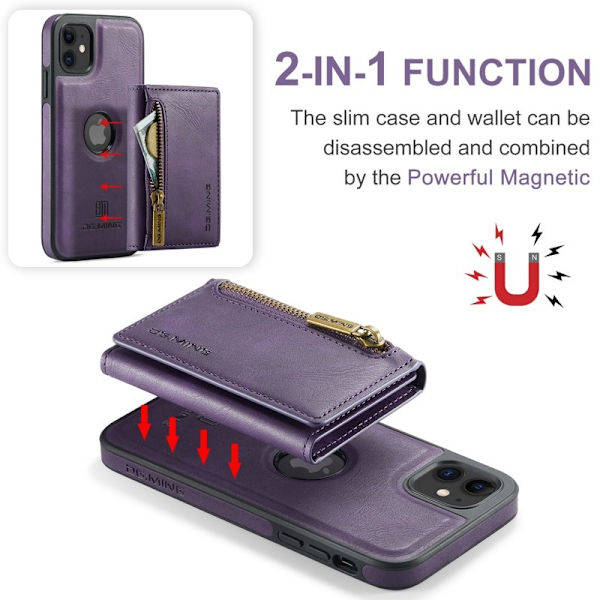 DG.MING iPhone 11 Konstläder Plånboksfodral med Kortfickor - Lila