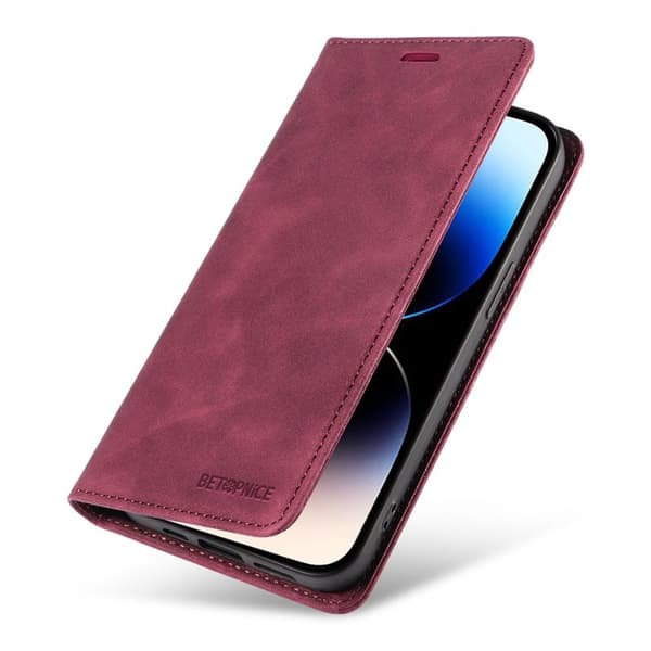 BETOPNICE 003 Plånboksfodral för iPhone 14 Pro - Konstläder - Röd