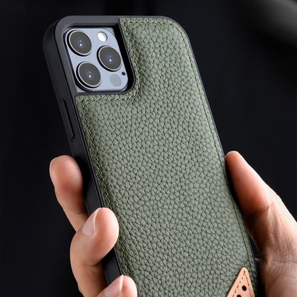 MELKCO Mobilskal för iPhone 13 Pro Äkta läder + Mikrofiber + PC Svart
