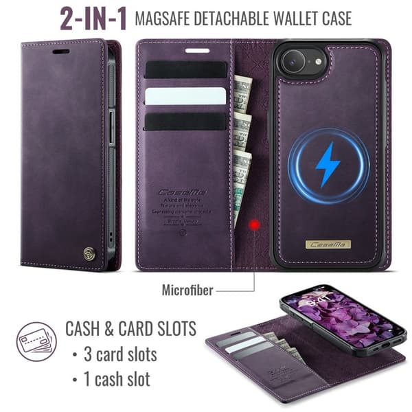CASEME C49 Mobilskal till iPhone 16e MagSafe RFID Blocker Lila