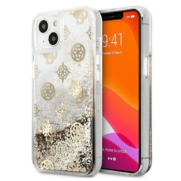 Guess iPhone 13 mini Skal Peony Liquid Glitter - Guld Guld