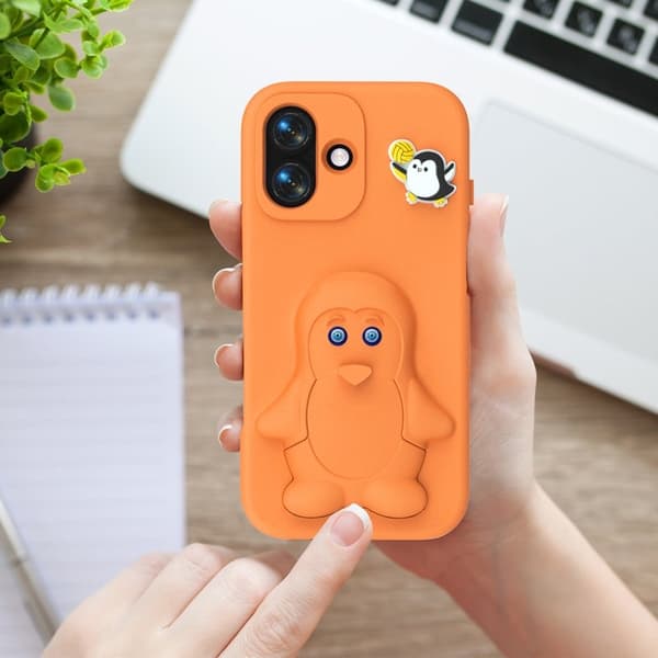 Penguin Mobilskal till iPhone 17 Kickstand Stöttålig EVA - Orange