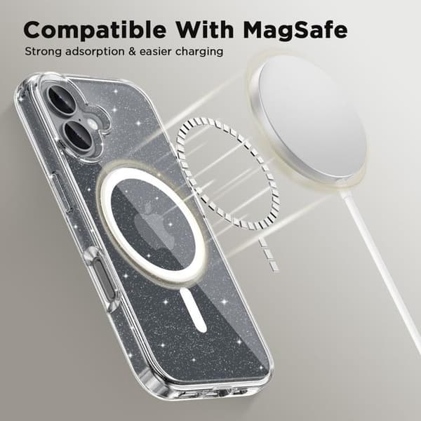 Tech-Protect telefontaske til iPhone 16 Magsafe Flexair Hybrid - Glitter Transparent