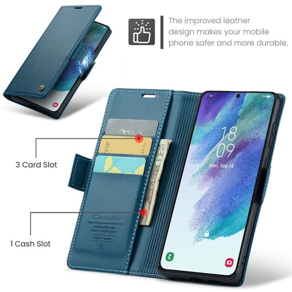 CASEME Plånboksfodral Konstläder för Samsung Galaxy S21 FE 5G - Blå