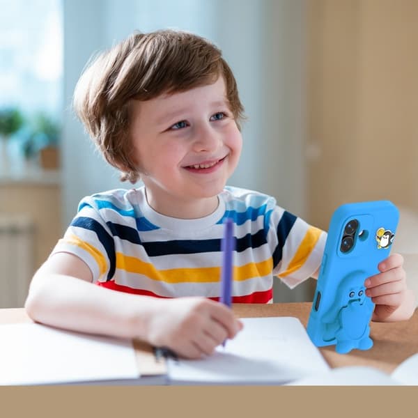 D.G Ming Mobilskal till iPhone 16 Penguin Design Kickstand EVA - Blå