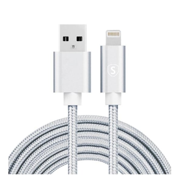 SiGN USB til Lightning Kabel, 2.1A, 3m, Nylon - Sølv