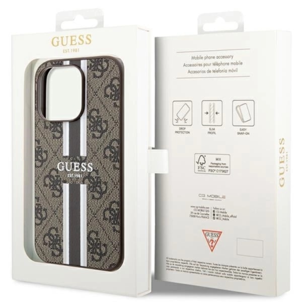 Guess iPhone 15 Pro Mobilskal Magsafe 4G Printed Stripes - Brun