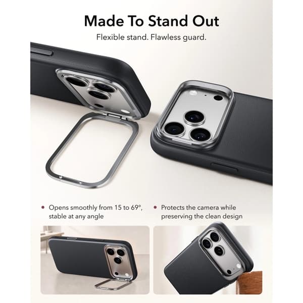 ESR Mobilskal För iPhone 18 Pro/17 Pro Magsafe Läder Kickstand - Svart