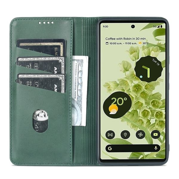 AZNS Google Pixel 6 Plånboksfodral - Praktisk Flip Design Konstläder - Grön