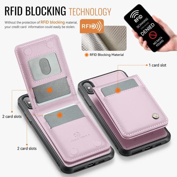 JEEHOOD J06 Mobilskal till iPhone XS Max Läder MagSafe RFID Skydd Rosa