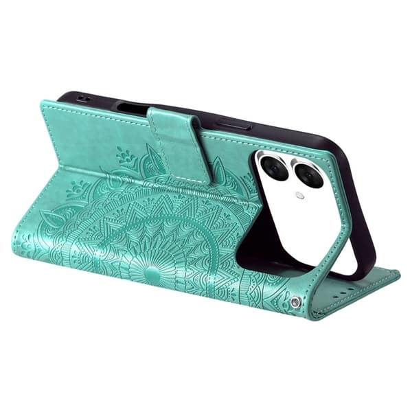 Galaxy S26 Edge Plånboksfodral Imprinted Totem Läder - Mintgrön Grön