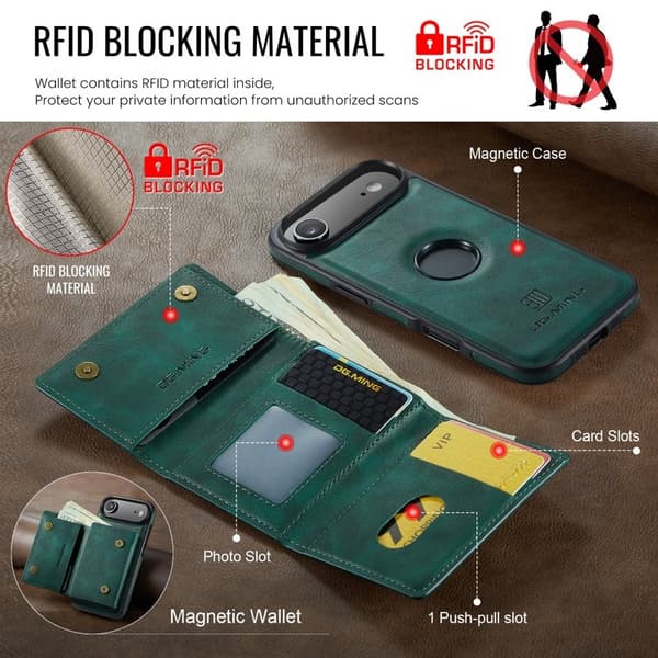 DG.MING M6 Series Mobilskal till iPhone Air Magnetiskt Plånboksfodral Grön