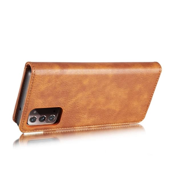 DG.MING 2-in-1 Äkta Läder Plånboksfodral för Samsung Galaxy Note20 - Brun
