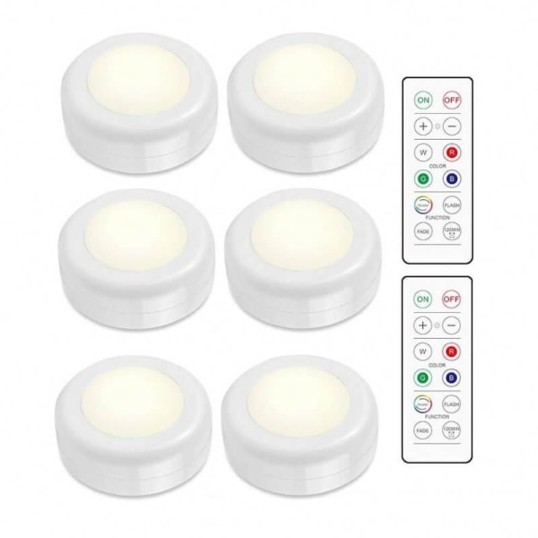 6 LED-spotlights med 2 fjernbetjeninger - Hvid