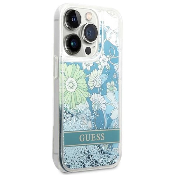 GUESS iPhone 14 Pro Skal Flower Liquid Glitter - Grön
