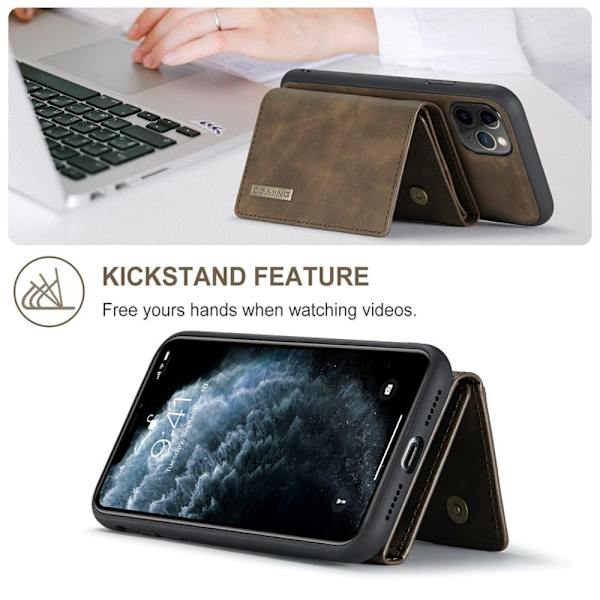 DG.MING 2-in-1 Plånboksfodral med Ställ för iPhone 11 Pro Max - Brun