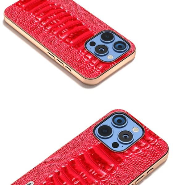 ABEEL Mobilskal till iPhone 16 Pro Max Electropläterad Röd Äkta Läder