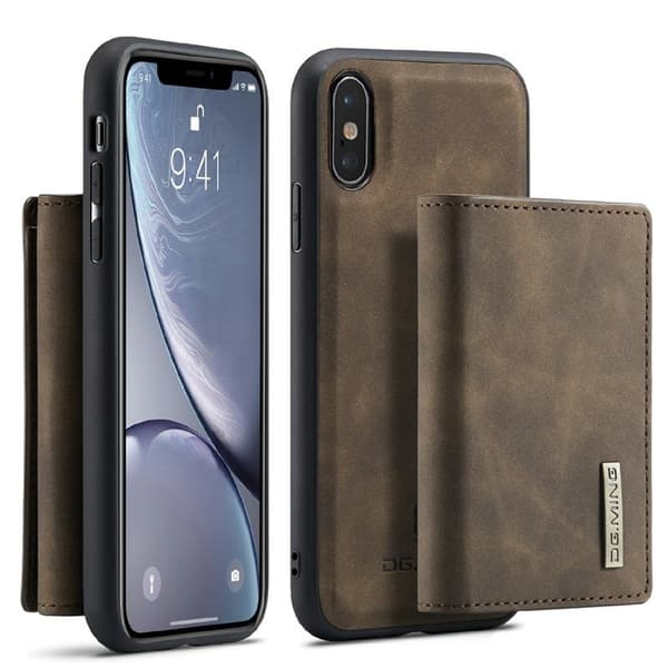 DG.MING M1 Wallet Mobilskal i Konstläder för iPhone X/XS - Brun