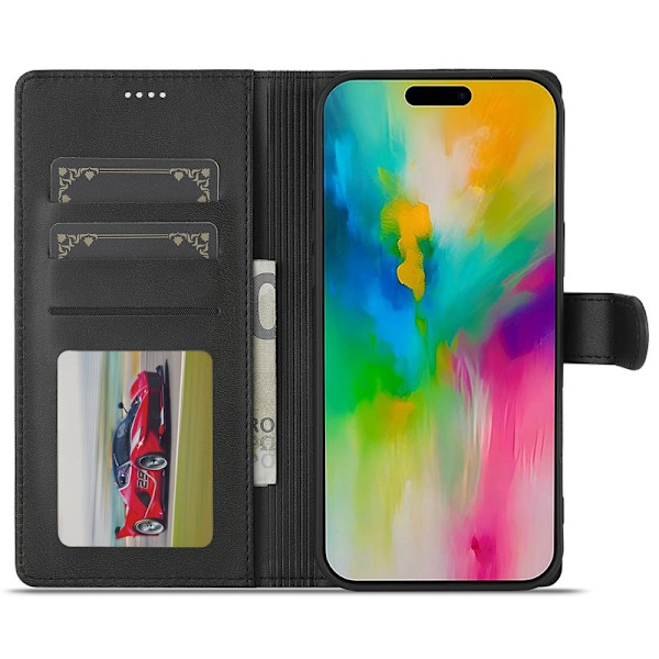 LC.IMEEKE iPhone 16 Pro Max Plånboksfodral Konstläder - Svart