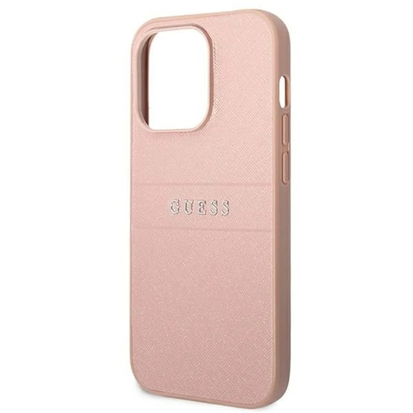 GUESS iPhone 14 Pro Max Skal Glitter Flakes Script Metal Logo - Rosa