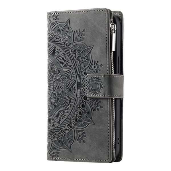 Samsung Galaxy A57 Plånboksfodral Konstläder Mandala Blommönster - Grå