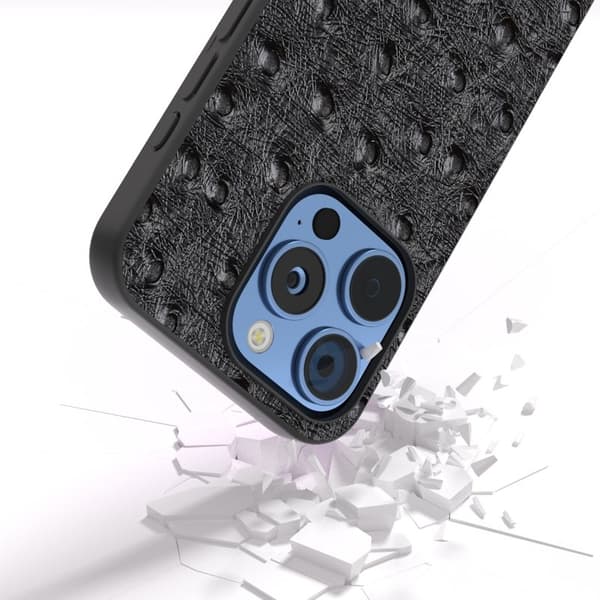 ABEEL Mobilskal till iPhone 16 Pro Äkta Läder Ostrich Textur Svart