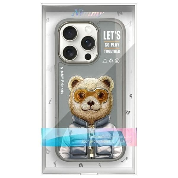 Nimmy Telefontaske til iPhone 16 Pro Cool & Cute 2.0 Bear - Grå Grå