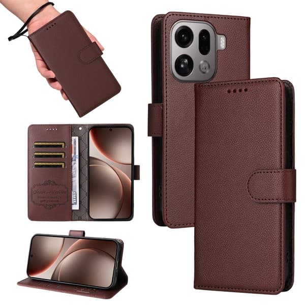 Oppo Find X9 Pro 5G Kortfack Plånboksfodral Konstläder Skydd - Brun