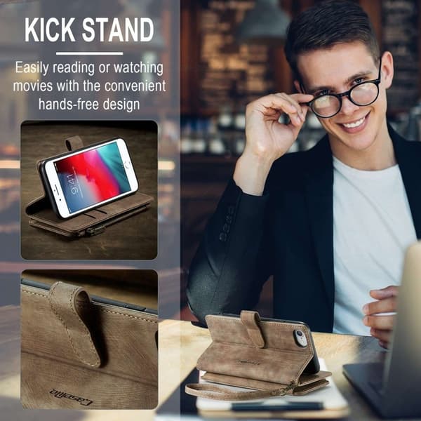 CASEME iPhone 6/7/8/SE (2020/2022) Konstläder Plånboksfodral Brun
