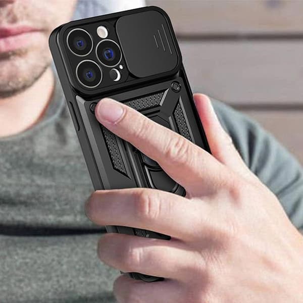 iPhone 13 Pro -kuori rengaskotelolla Hybrid Armor Camshield - Sininen Blå
