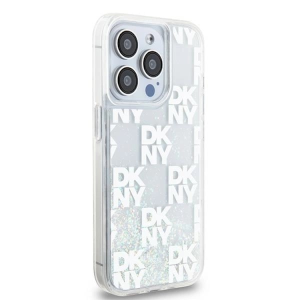 DKNY iPhone 15 Pro Mobilskal Liquid Glitter Multi Logo - Vit