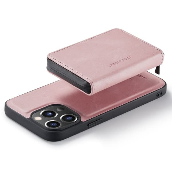 JEEHOOD Mobilskal till iPhone 14 Pro Max KonstLäder Zipper Wallet Rosa
