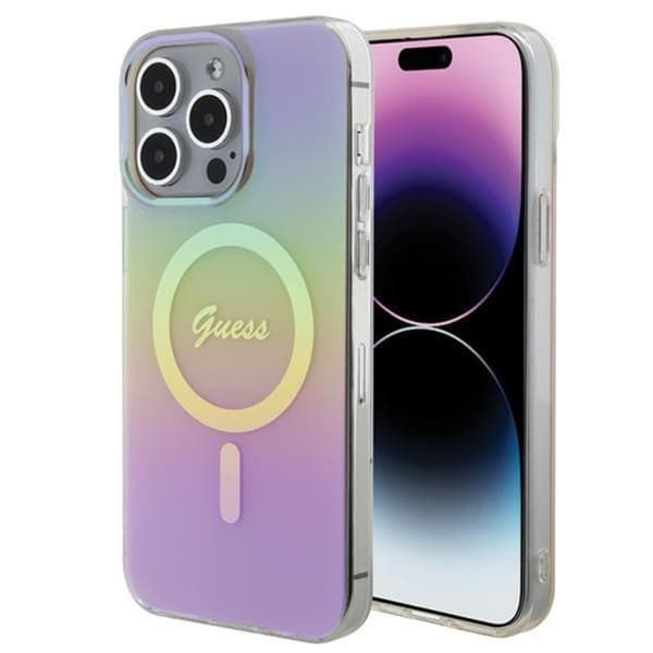 Guess Mobilskal till iPhone 15 Pro Magsafe IML Iridescent - Rosa Rosa