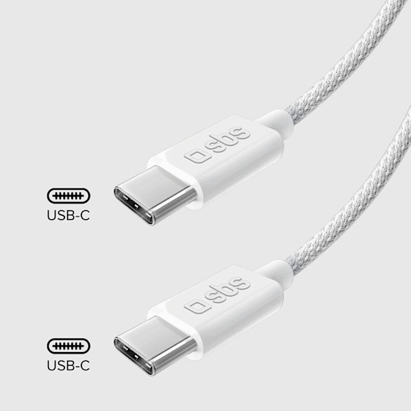 SBS USB-C til USB-C Kabel 1.5m 60W Flettet - Hvid