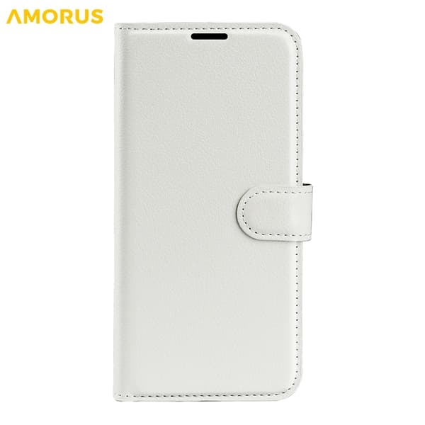 AMORUS iPhone 17 Pro Konstläder Plånboksfodral Flipstativ Litchi - Vit Vit