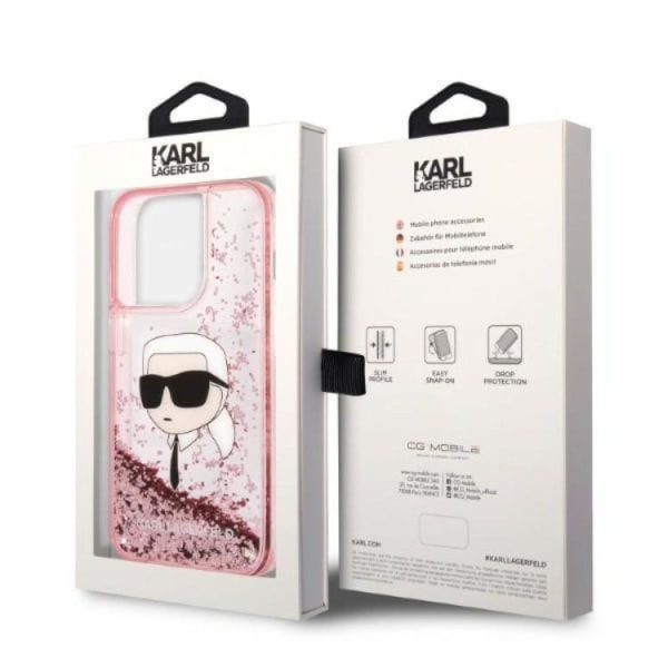 Karl Lagerfeld iPhone 14 Pro -kuori Liquid Glitter Head - Pinkki