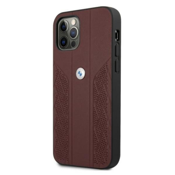 BMW Läder Curve Perforate Skal iPhone 12 / 12 Pro - Röd Röd