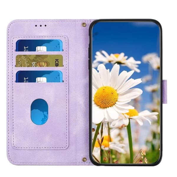 iPhone 17 Pro Plånboksfodral Floral Konstläder - Lila Lila