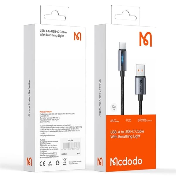 MCDODO USB-A - USB-C 100W Kabel 1.2m 6A CA-5180 - Svart Svart