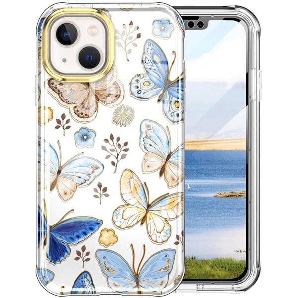 iPhone 14 Plus Skal 360 Butterfly - Blå