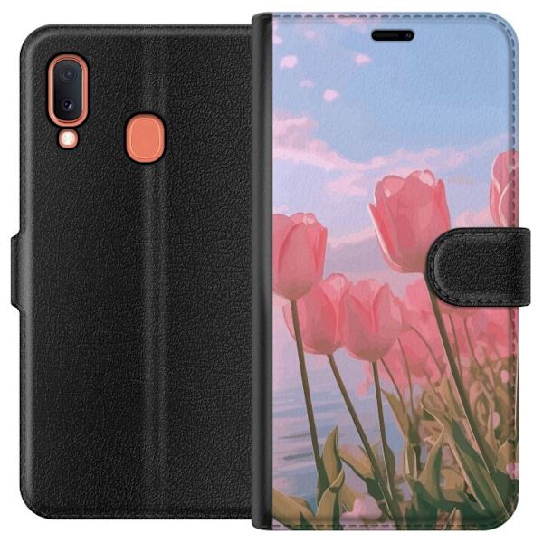 Plånboksfodral till Samsung Galaxy A20e med Rosa Tulpaner