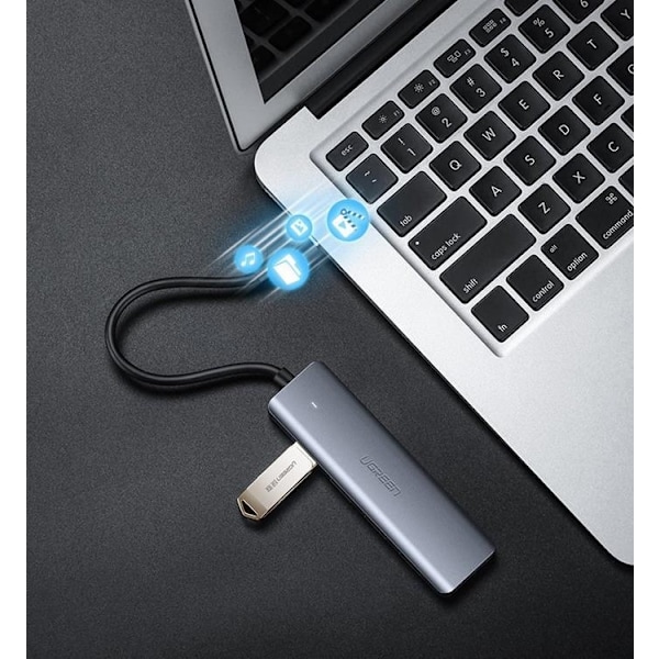 Ugreen USB HUB - 4x USB 3.2 Gen 1 med Mikro-USB-Strömport - Grå