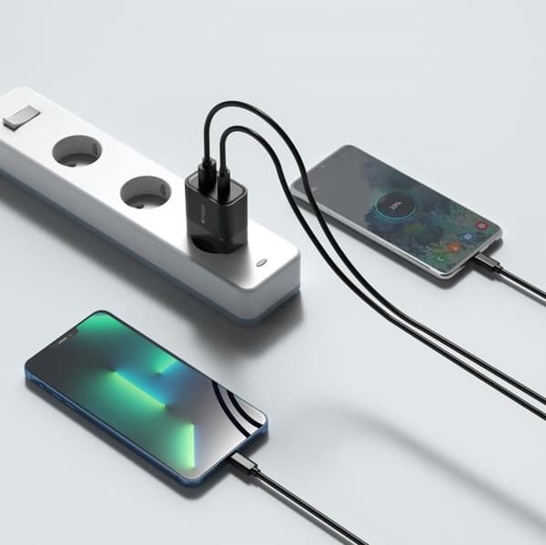Tech-Protect C30W 2-Port Netværk Oplader PD30W/QC3.0 - Sort Svart
