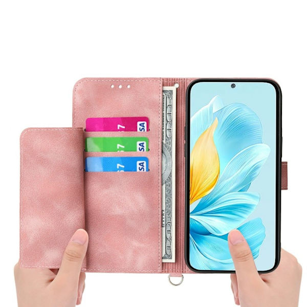 Samsung Galaxy S26 Plus Plånboksfodral Blommönster Konstläder - Rosa