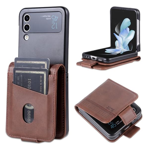 AZNS Samsung Galaxy Z Flip4 Plånboksfodral Konstläder - Brun